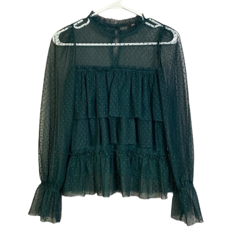 River Island Green Sheer Ruffle Blouse